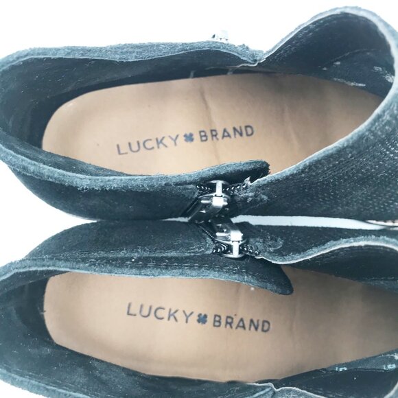 LUCKY BRAND Black Suede Block Heel Ankle Booties Womens 7 Western Boots - Picture 6 of 8